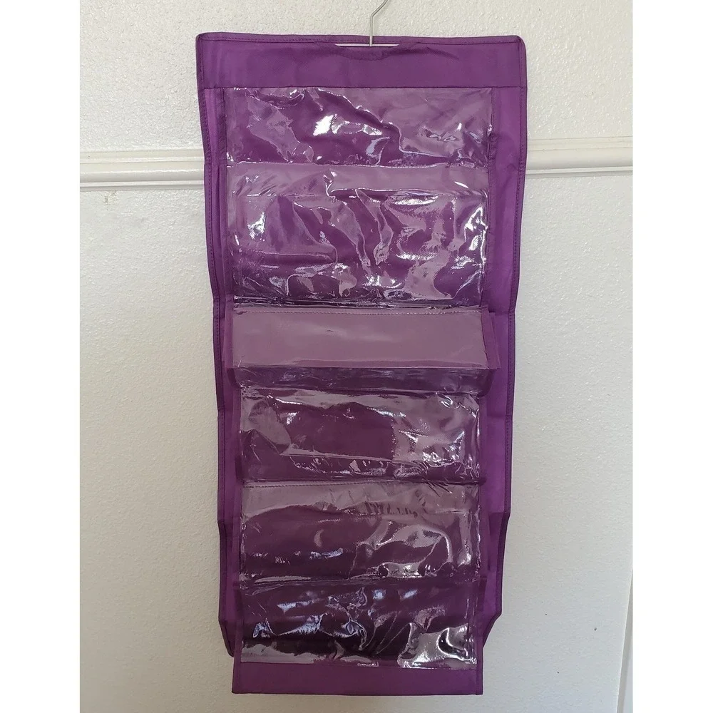 As Seen On TV 6-Pocket Hanging Purse Organizer Purple Closet Storage Swivel Hook